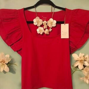 A New Day Women's Scarlet Flutter Sleeve Blouse/Top